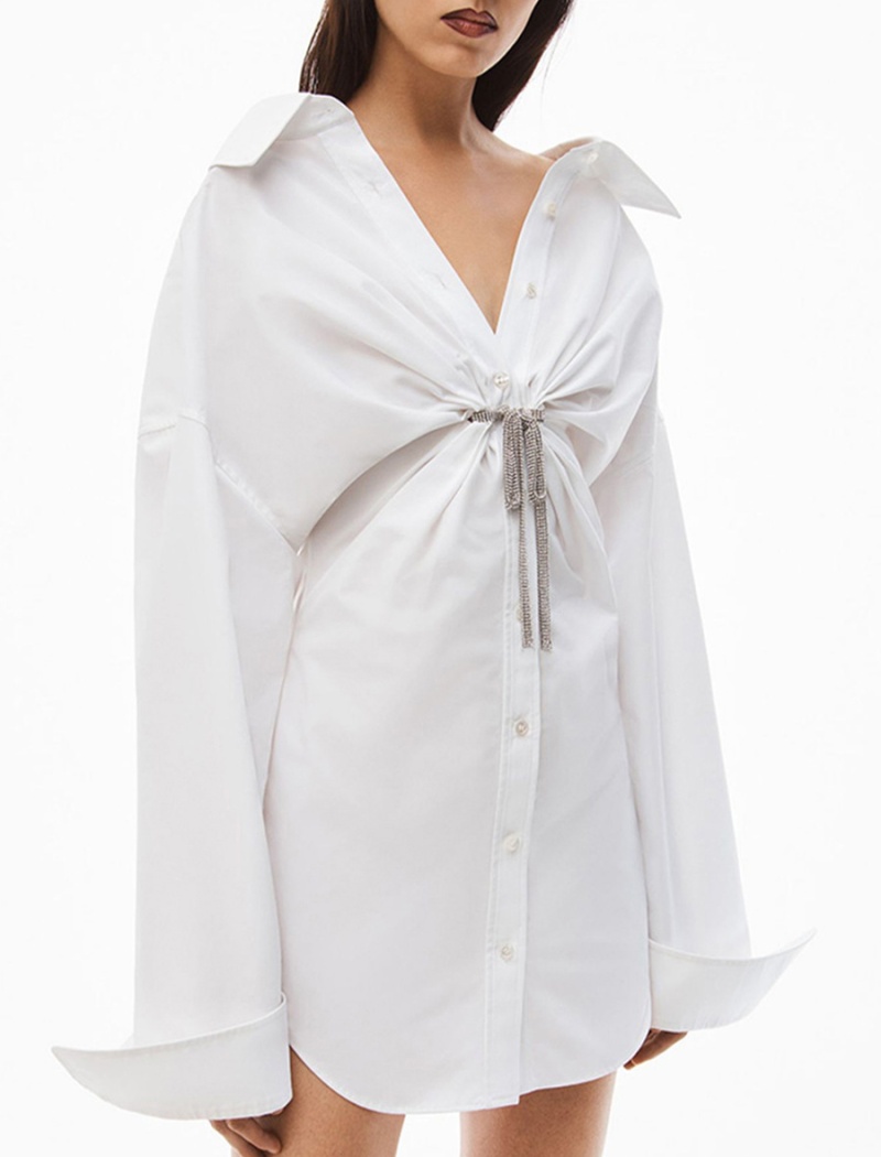 Crystal decoration fashion shirt lapel dress