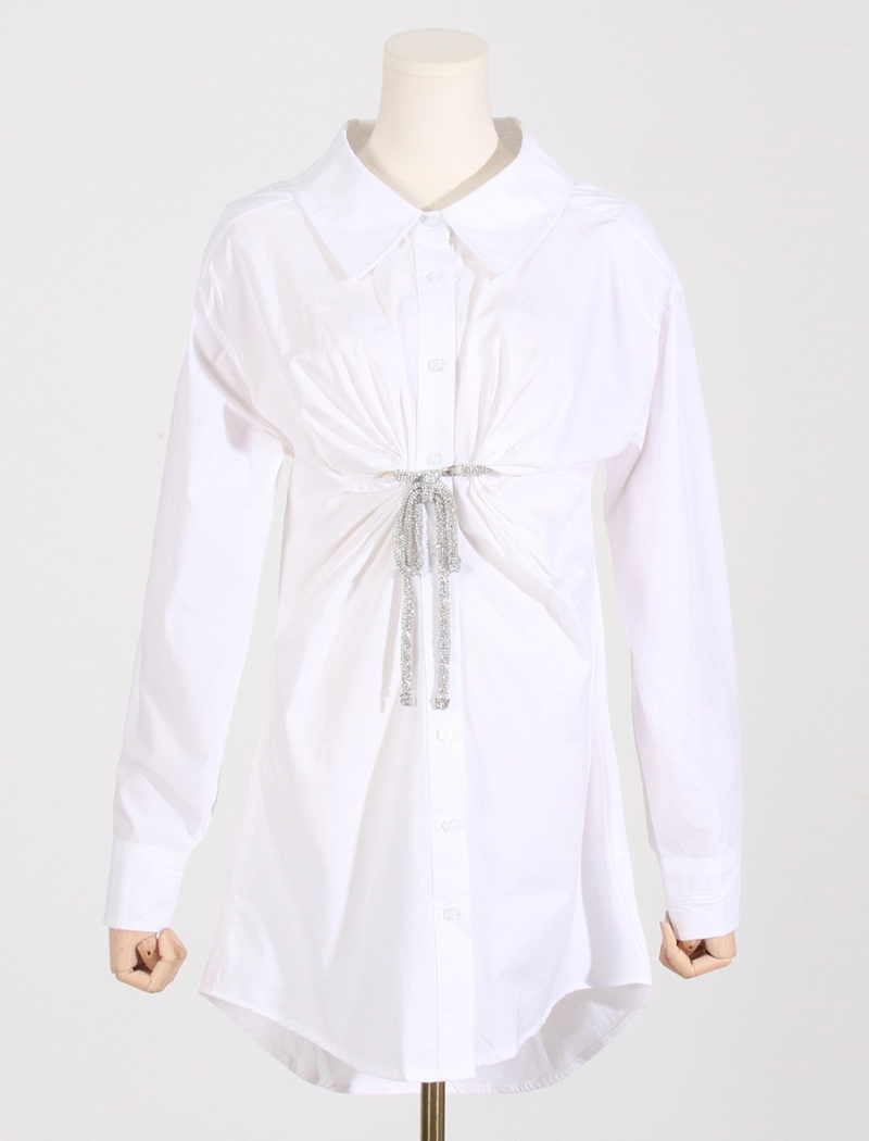 Crystal decoration fashion shirt lapel dress