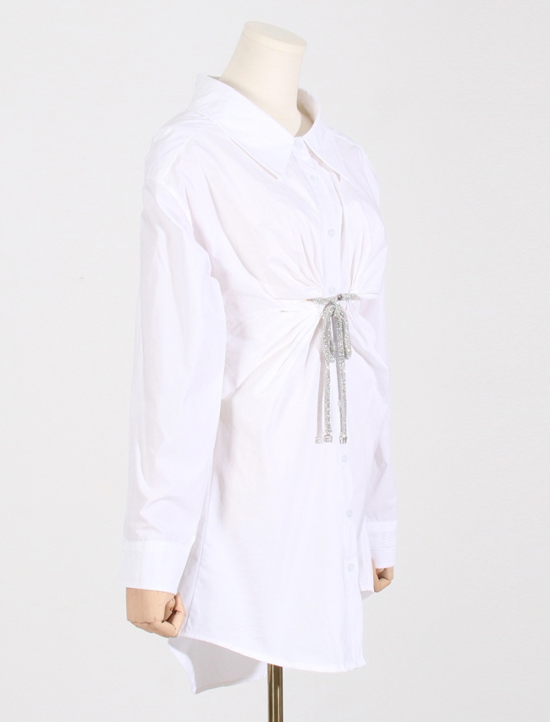 Crystal decoration fashion shirt lapel dress