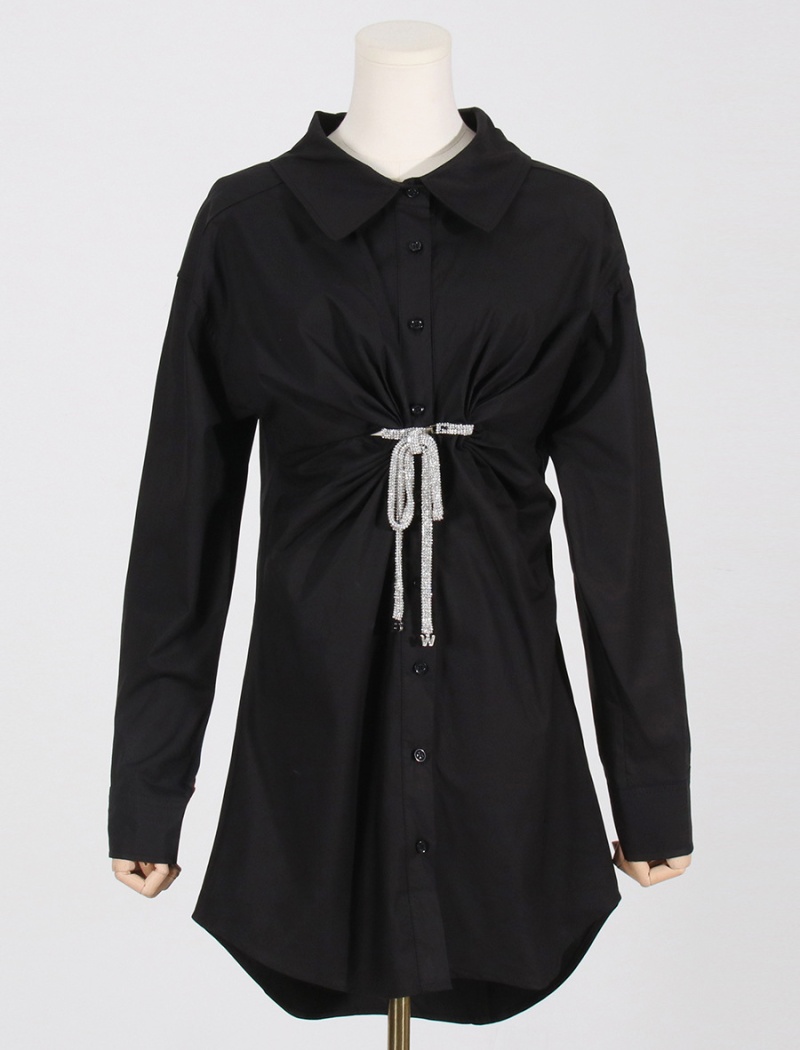 Crystal decoration fashion shirt lapel dress