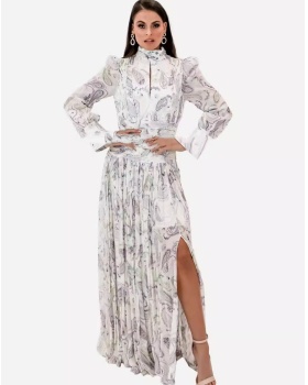 High split seaside jumpsuit silk printing long dress