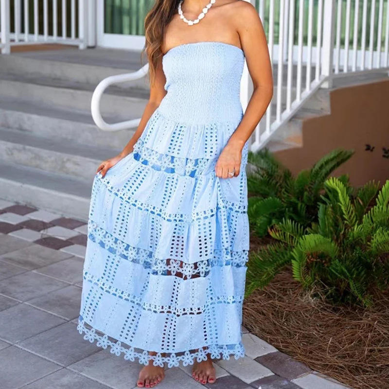 Temperament wrapped chest sleeveless horizontal collar dress
