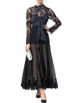 Splice lace long dress pinched waist spring dress for women
