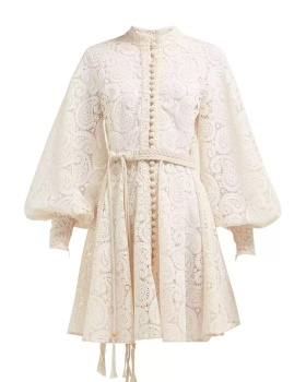 Lace lantern sleeve retro hollow dress