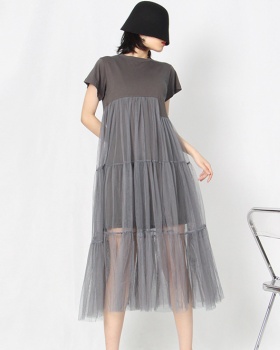 Pure fashion round neck short sleeve dress for women