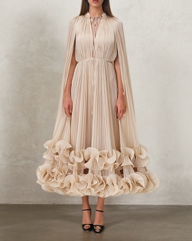 Double hem summer dress wood ear formal dress for women