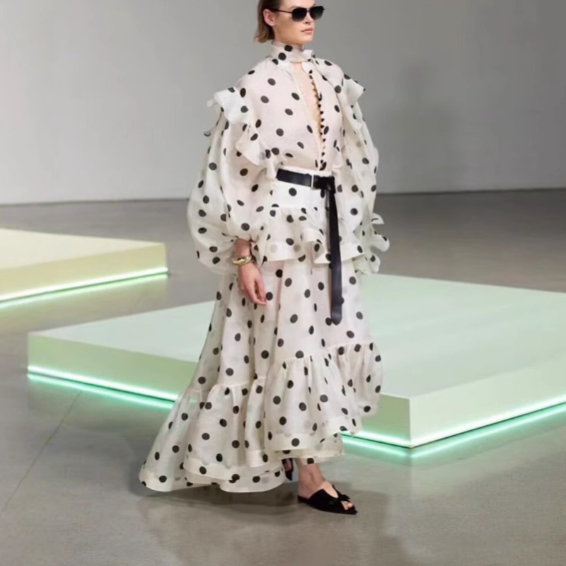 Polka dot skirt tops a set for women