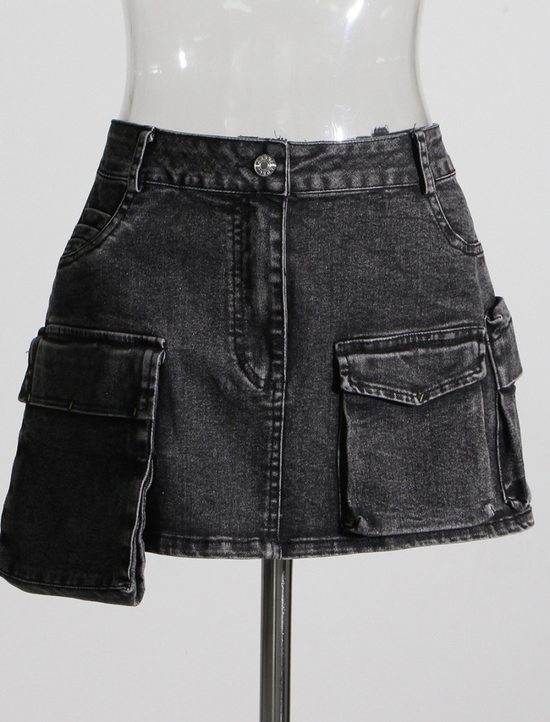 Gray summer coat denim irregular skirt 2pcs set for women
