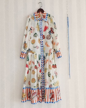 Frenum fashion spring long dress lantern sleeve printing dress
