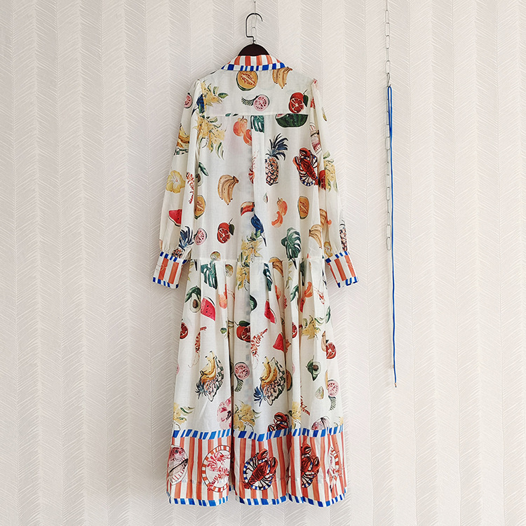 Frenum fashion spring long dress lantern sleeve printing dress