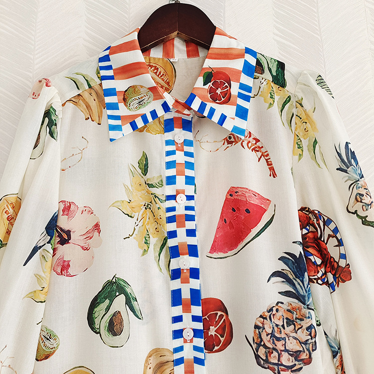 Frenum fashion spring long dress lantern sleeve printing dress
