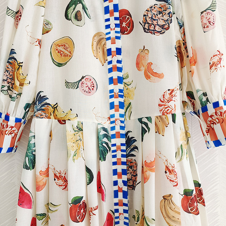Frenum fashion spring long dress lantern sleeve printing dress