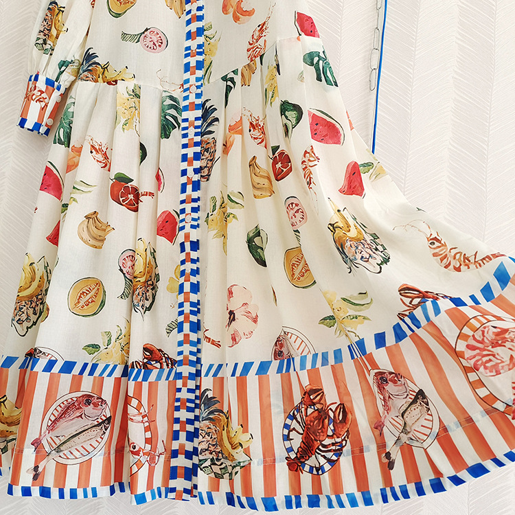 Frenum fashion spring long dress lantern sleeve printing dress