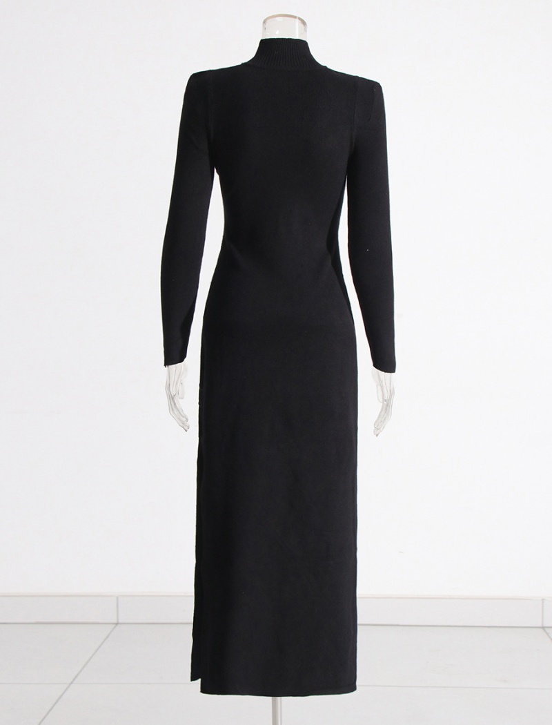 Cstand collar long sleeve long dress frenum dress