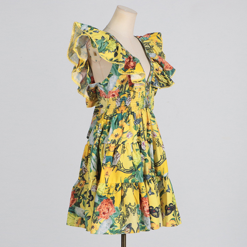Fashion printing T-back A-line boats sleeve dress
