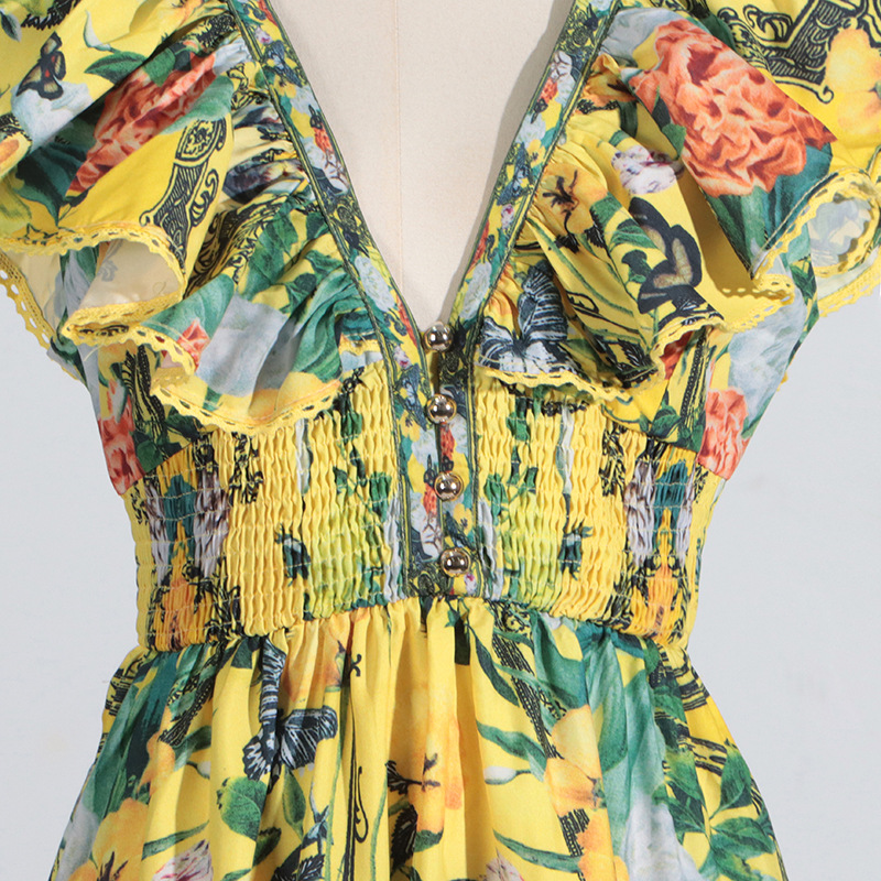 Fashion printing T-back A-line boats sleeve dress