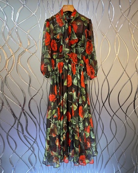 Spring bandage long dress chiffon printing dress