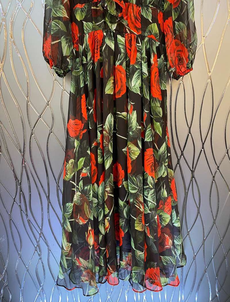 Spring bandage long dress chiffon printing dress