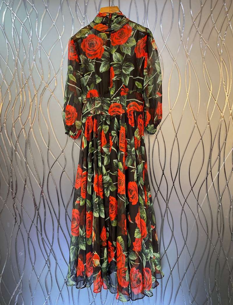 Spring bandage long dress chiffon printing dress
