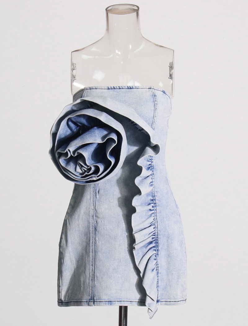 Short denim T-back wrapped chest slim dress