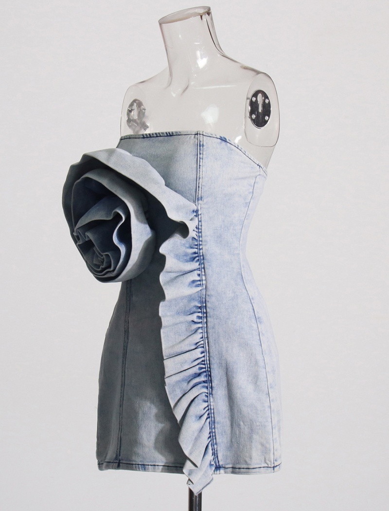 Short denim T-back wrapped chest slim dress