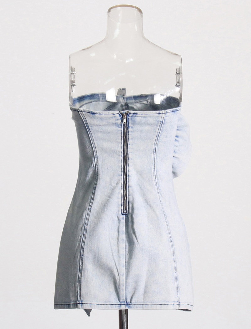 Short denim T-back wrapped chest slim dress