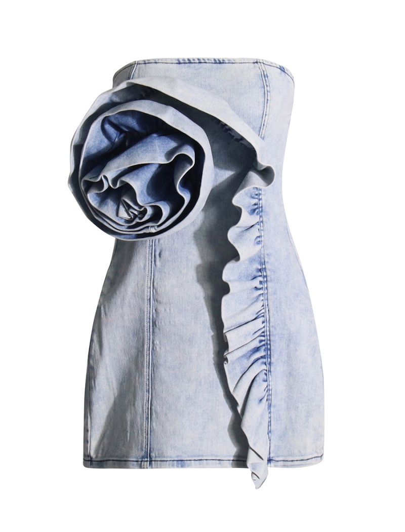 Short denim T-back wrapped chest slim dress
