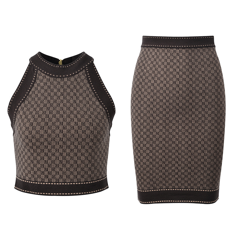 Slim package hip tops temperament short skirt a set