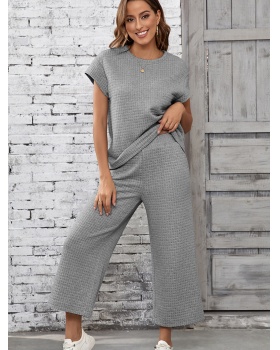 European style grain long pants 2pcs set for women