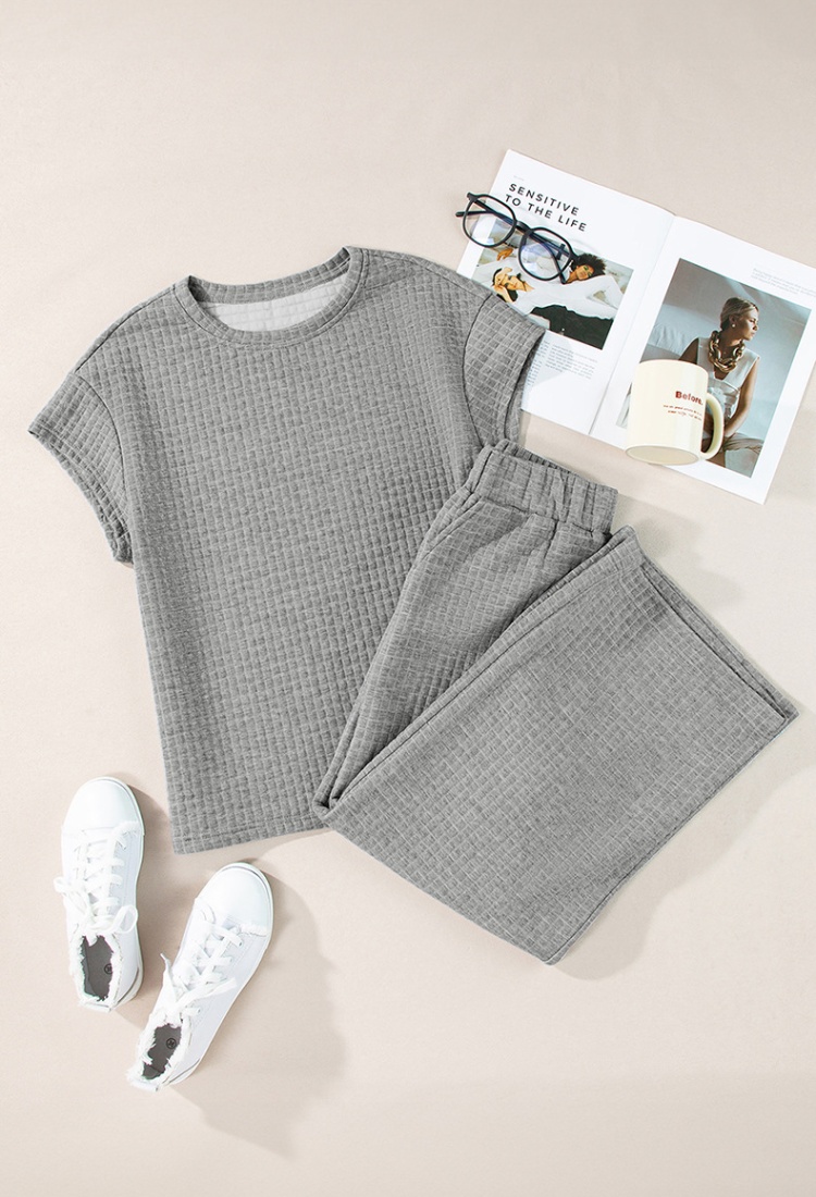 European style grain long pants 2pcs set for women