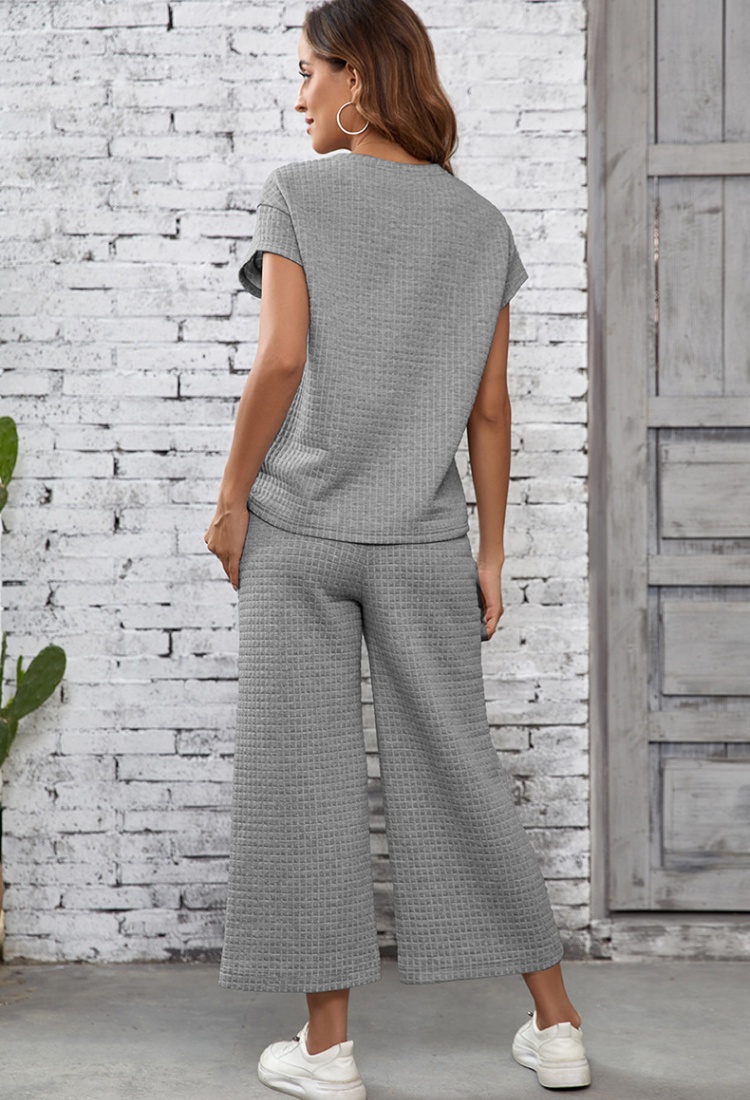 European style grain long pants 2pcs set for women