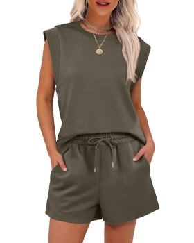 Pocket round neck summer shorts a set