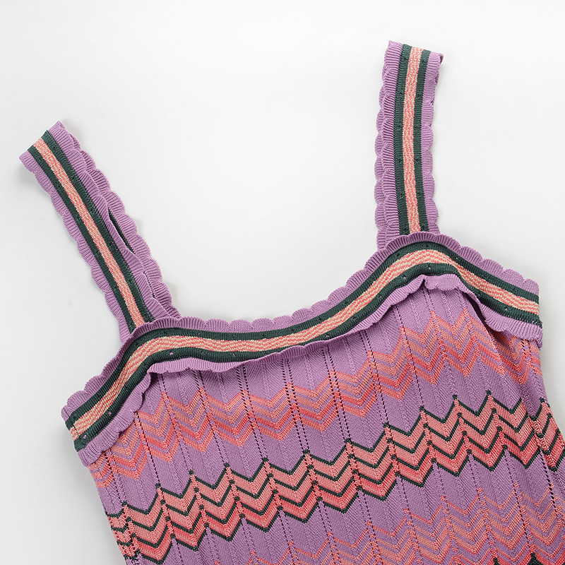 Long sling ripple printing pleated dress