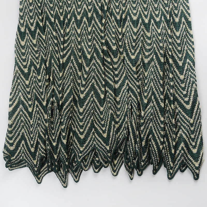 Long sling ripple printing pleated dress