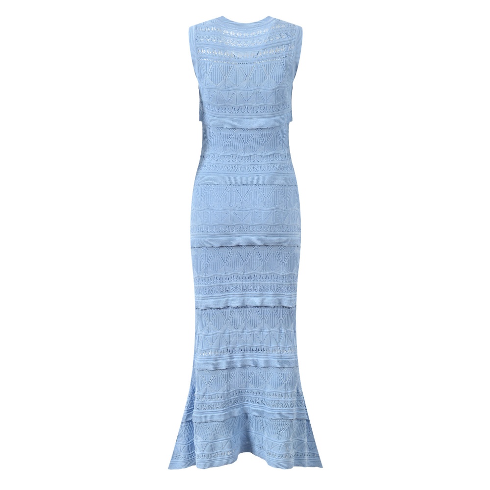 Mermaid sling elasticity vest slim hollow jacquard dress a set