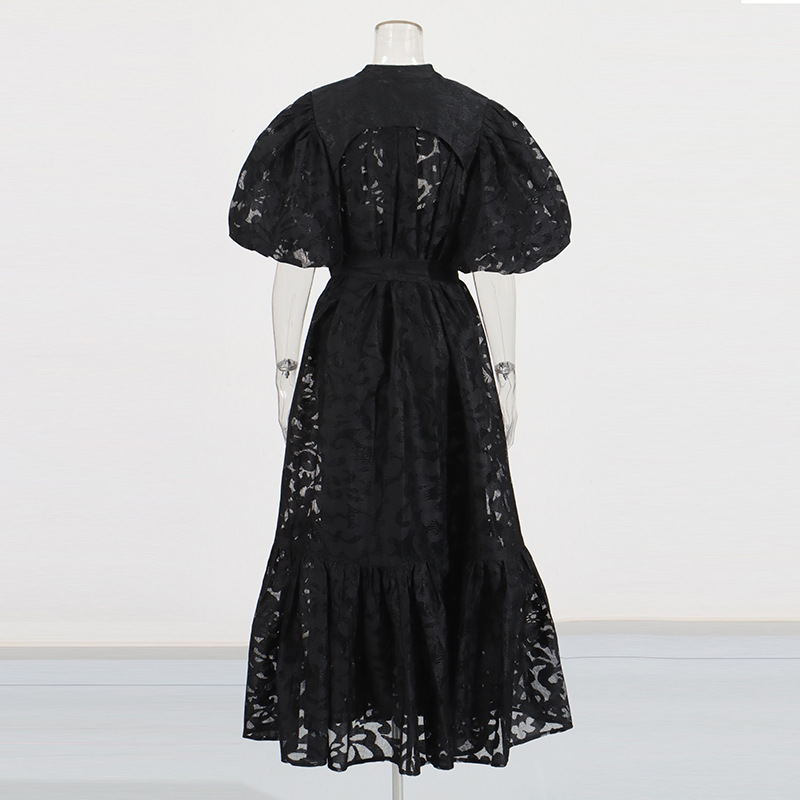 Retro summer long dress round neck single-breasted dress