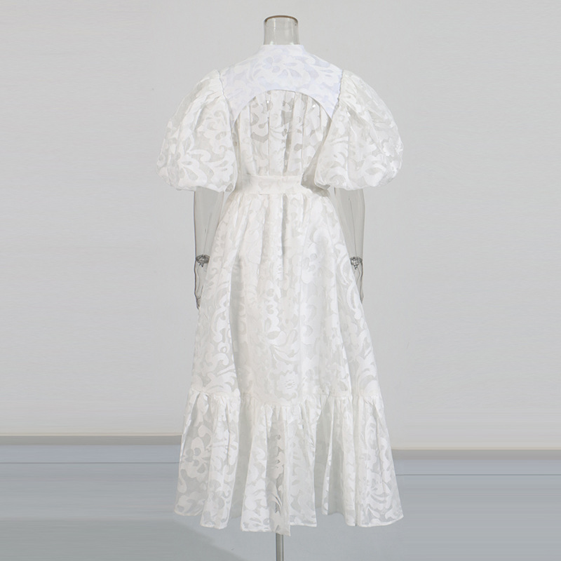 Retro summer long dress round neck single-breasted dress