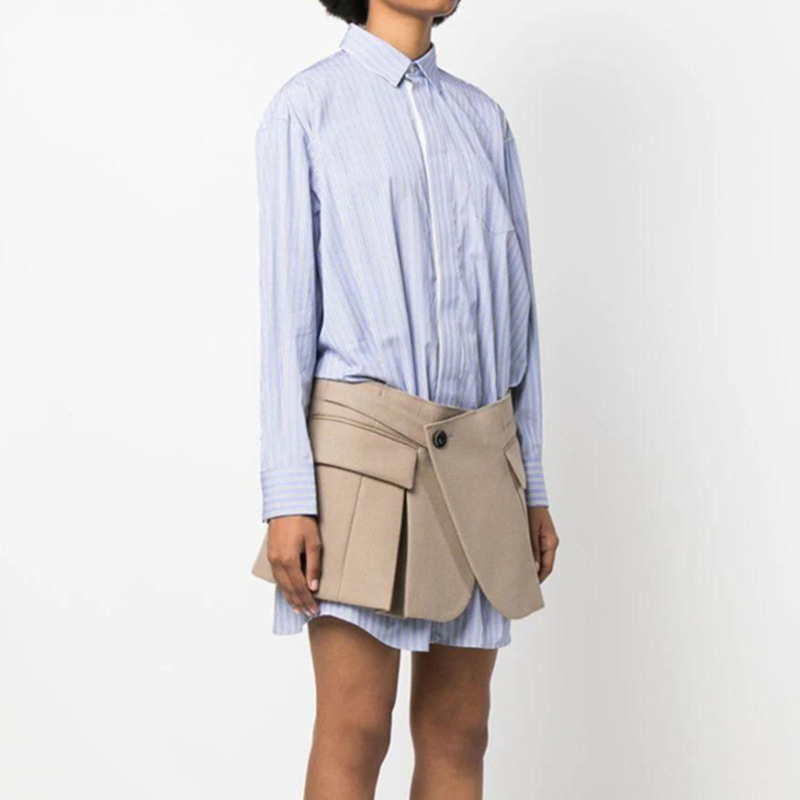 Splice niche skirt stripe long shirt 2pcs set for women