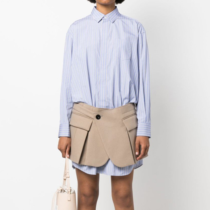 Splice niche skirt stripe long shirt 2pcs set for women
