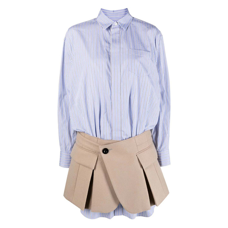 Splice niche skirt stripe long shirt 2pcs set for women