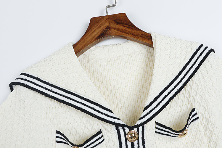 Short sleeve navy style tops knitted short skirt a set
