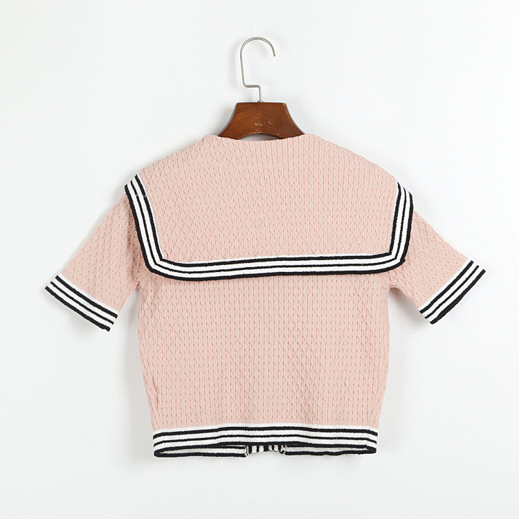Short sleeve navy style tops knitted short skirt a set