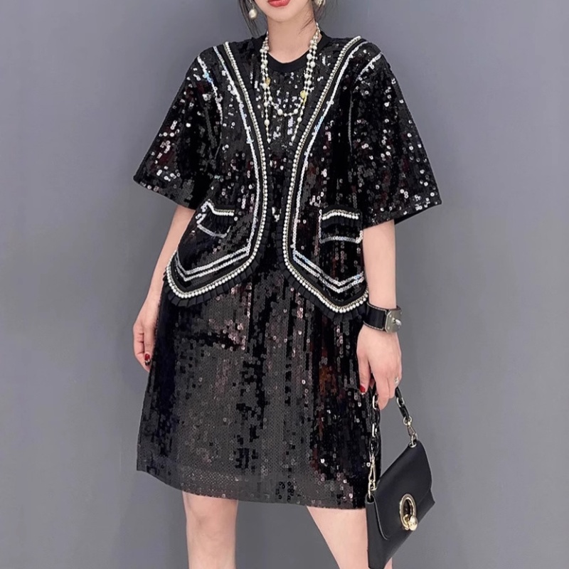 Splice sequins T-shirt temperament dress