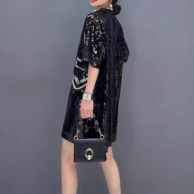 Splice sequins T-shirt temperament dress