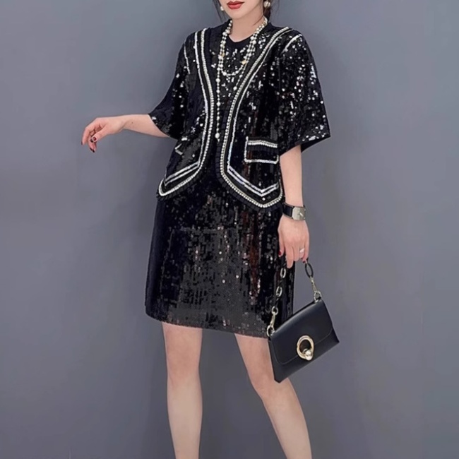 Splice sequins T-shirt temperament dress