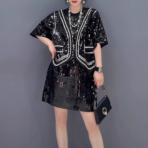 Splice sequins T-shirt temperament dress
