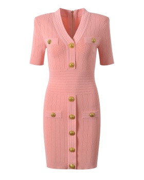 Temperament spring and summer short sleeve light luxury dress