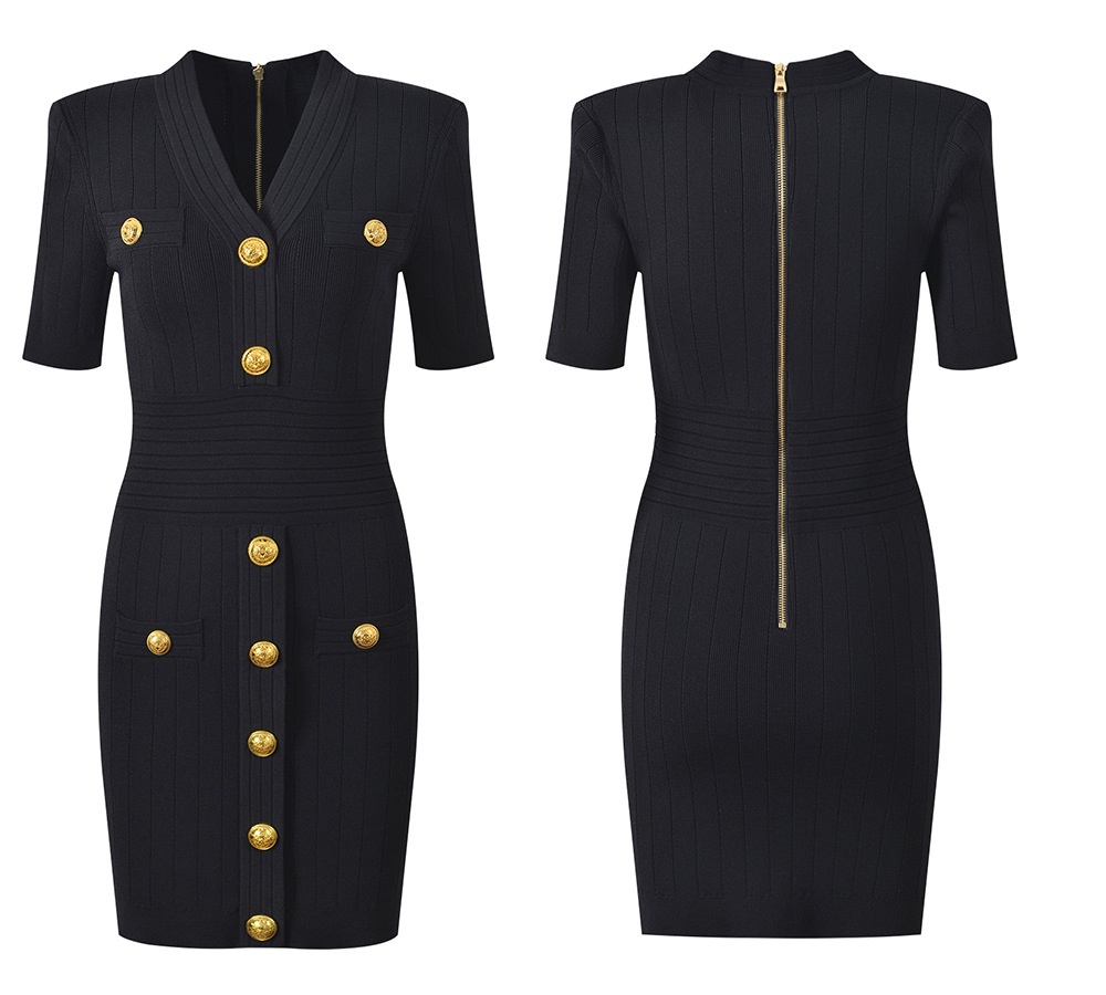 Temperament spring and summer short sleeve light luxury dress
