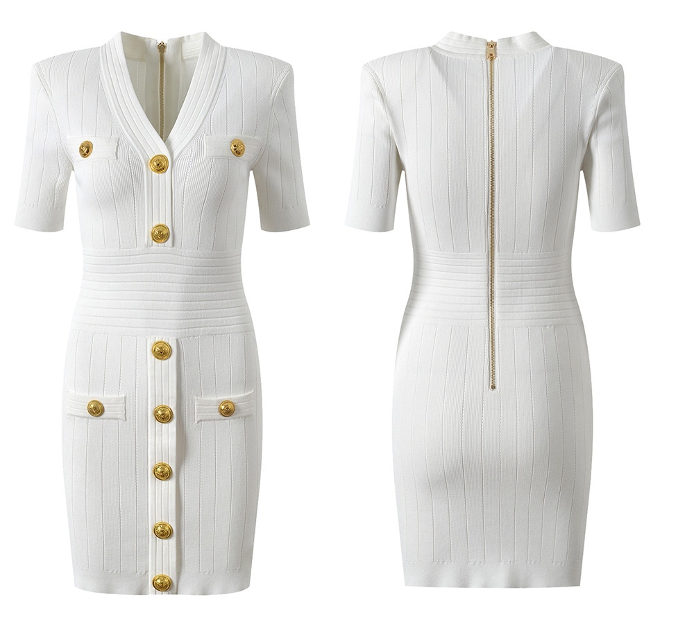 Temperament spring and summer short sleeve light luxury dress