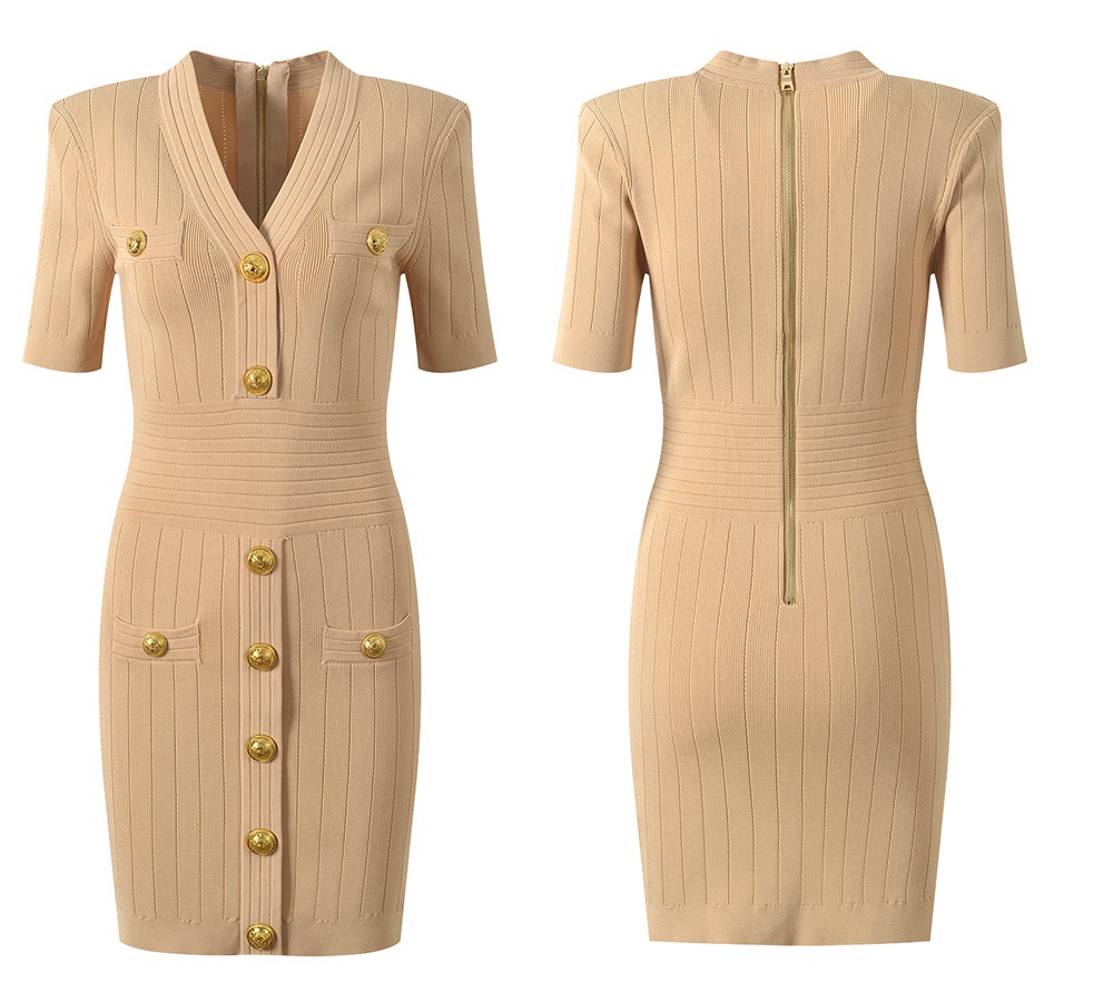 Temperament spring and summer short sleeve light luxury dress